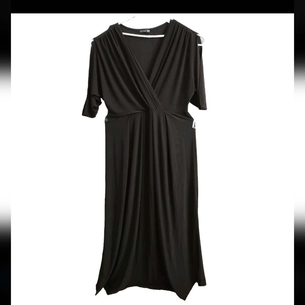 KOH KOH Black V-Neck Slit Sleeve Evening Party Modest Maxi Dress, Plus 2XL